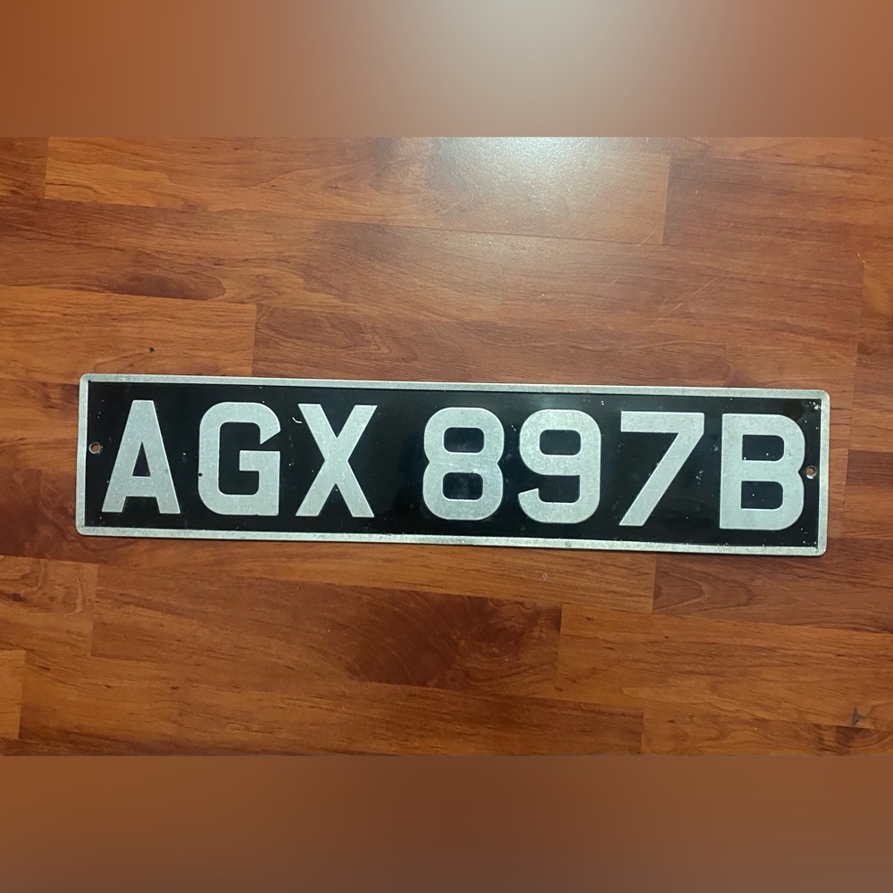 Vintage 1964 UK License Plate AGX 897B Black & Silver Original British Car Tag